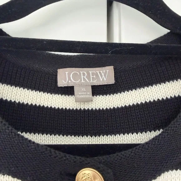 J. Crew Black and White Striped Knit Cardigan with Gold Button - Picture 3 of 4